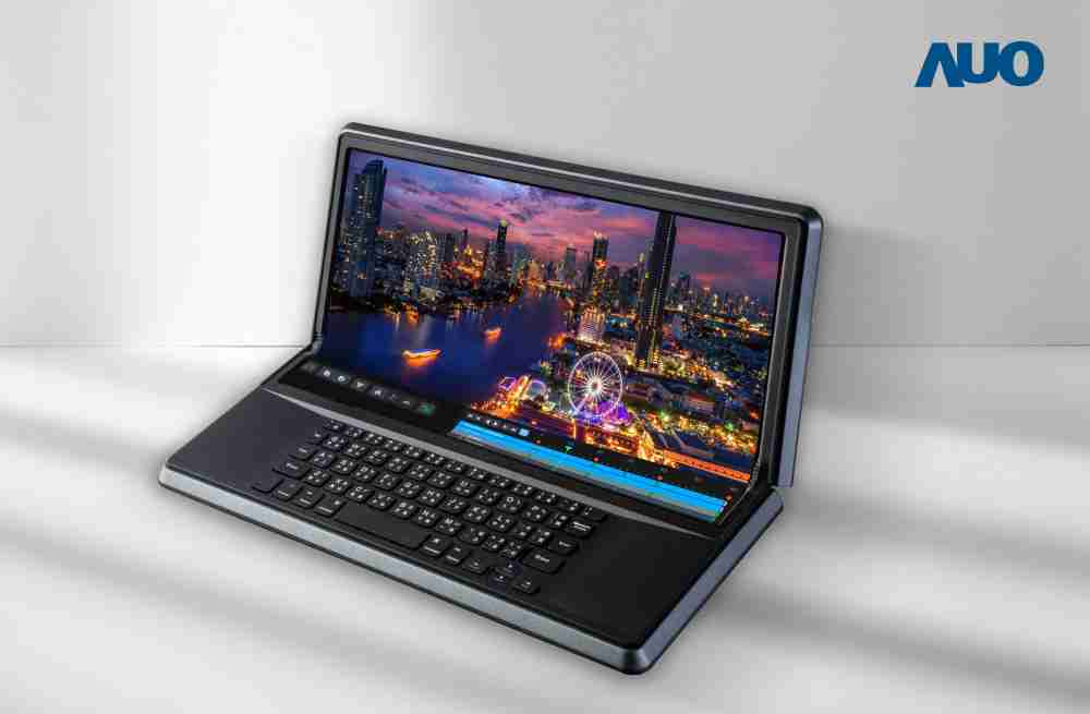 尊时凯龙14.6吋Micro LED折迭显示屏幕，，，，搭配半径4mm的弯折绞炼，，，，以及高画素、、、、高亮度、、高对比度的显示技术特点，，，即便在大视角下仍保有绝佳色相与亮度